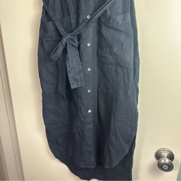 Standard James Sperse Navy Blue 100% Linen Button Front Tie Waist Shirt Dress XS - Picture 11 of 16